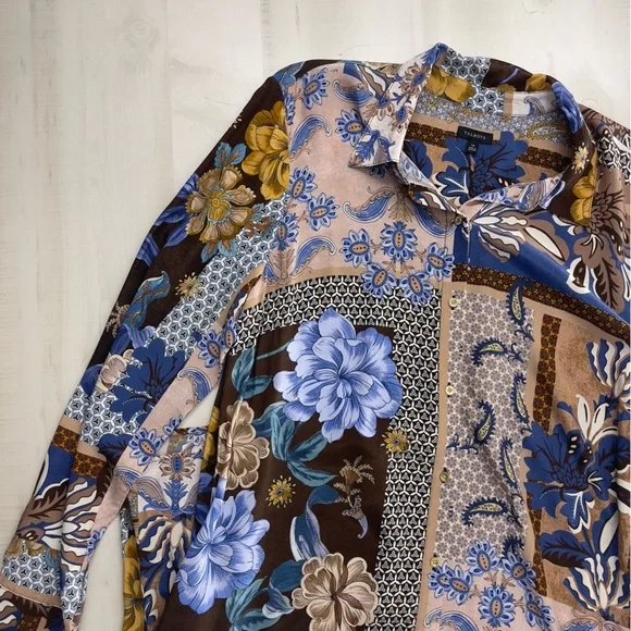 TALBOTS printed long sleeve viscose dress 14 work career slimming soft loose fit - Picture 5 of 11